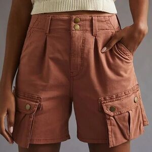 Anthropologie Pilcro High Rise Cargo Bermuda Shorts Rust Orange Size 28